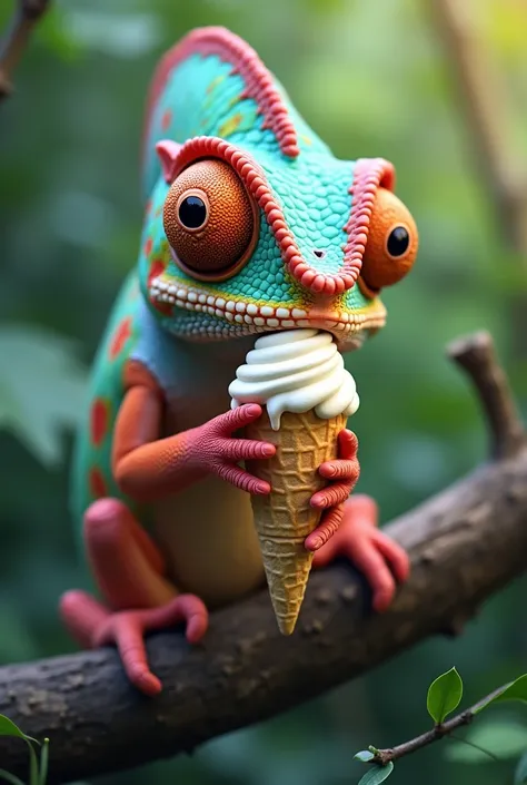 chameleon eating ice cream



