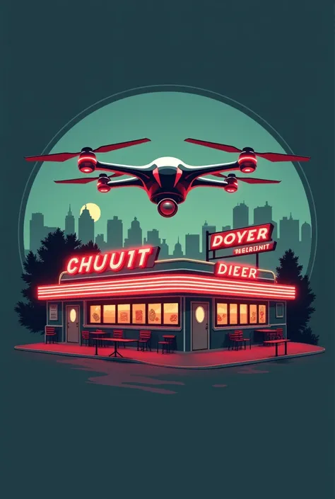 A logo for a diner with a drone carrying the restaurant&#39;s title written bome noutine