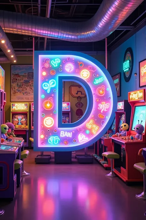 I want to create a game room like pizza planet with a D hanging for birthday invitation