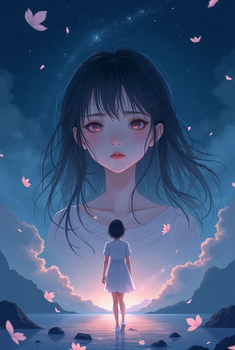 Generate an image, anime style,inspired by the song "Eight" of IU and Suga 
