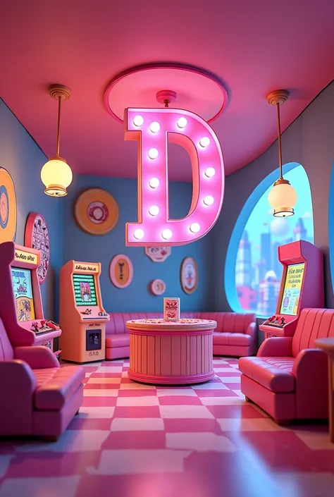 I want to create a game room like pizza planet with a hanging D for Barbie themed birthday invitation