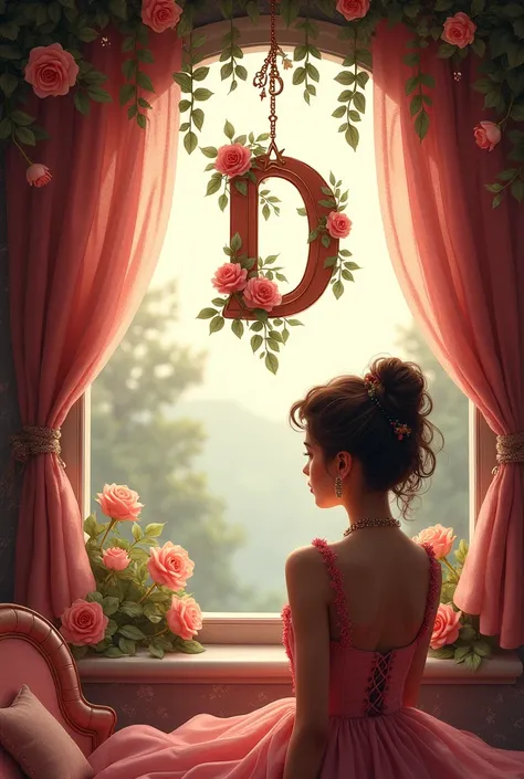 I want to create a ride room with a hanging D for a rose themed birthday invitation and add a  with her back turned with curlers