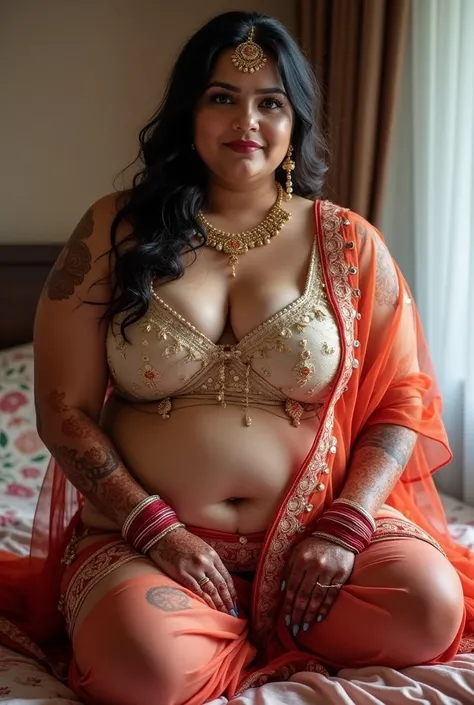 FULL BODY PICTURE, in MEHANDI HENNA TATTOO ON BOTH HANDS, Indian bride underarms,  SHOWING HER ARMPITS,  BBW ,In Veil , Wet curvy, busty Desi Mommy in BIKINI and showing her big showing cleavage inside BIKINI sleeveless blouse and Nose Ring, many bangles i...