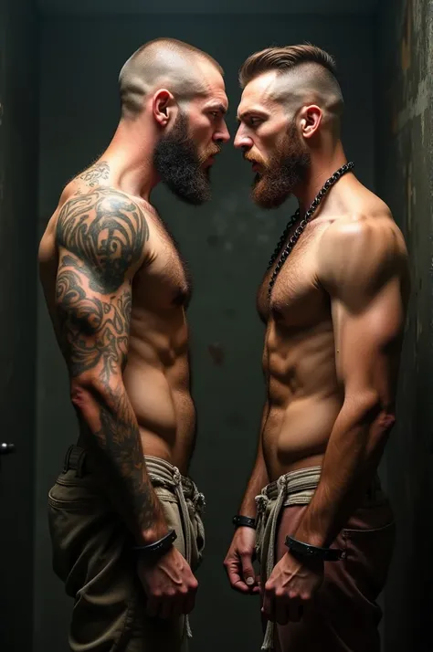 Two bruised ones, sweaty, very hairy muscular, tattooed, thin boys very hairy very hairy teenagers, big pink swollen nipples,shaved haircut, nudes ,with handcuffs, big juicy penis dripping cum,sweaty y erecto cubierto de semen, dripping semen wrapped tight...