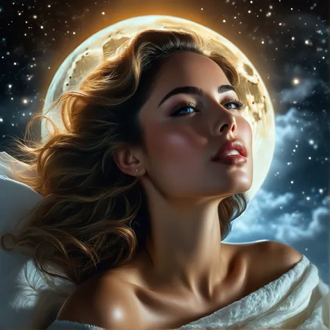 high quality hdr photo, 8k ultra-hd, hyper-realisitic portrait of a captivating woman, the woman is portrayed in a moonlit setti...