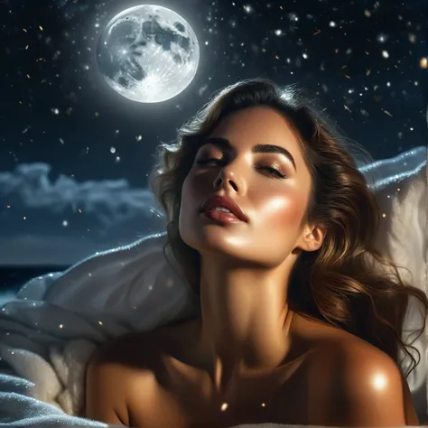 high quality hdr photo, 8k ultra-hd, hyper-realisitic portrait of a captivating woman, the woman is portrayed in a moonlit setti...