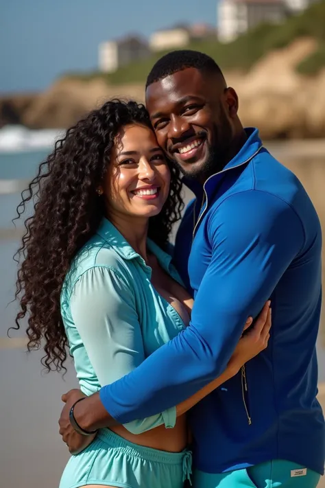 A photo of Tina Nguyen, an Asian woman at Howard university. She is Asian and Curvy as hell wearing a bikini. Hanging with her athletic African American linebacker boyfriend at the beach in swimwear 