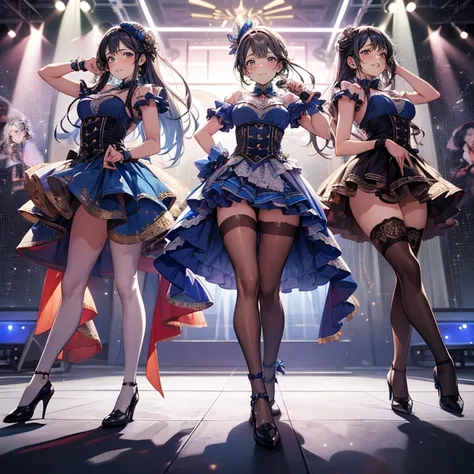 Highest quality, Super detailed, (Ultra-high resolution,8k), Ultra-high definition 4K, (Perfect Anatomy, Anatomically correct), ((5 cute idol groups)), (Women&#39;s dress with detailed floral print), (Beautiful Eyes), (Detailed eyes), (High-quality facial ...