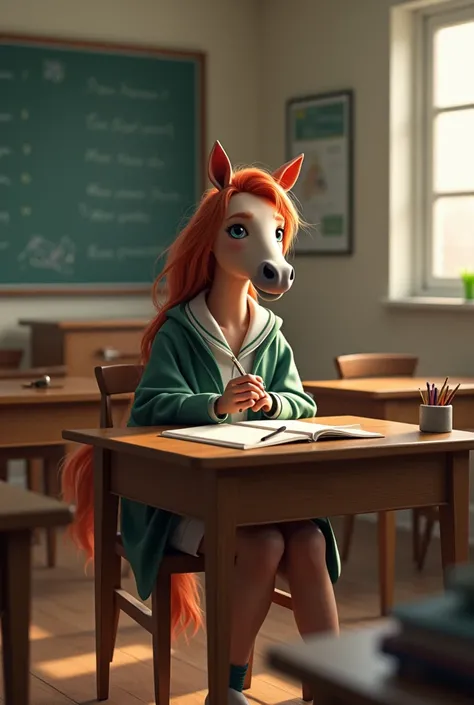 a humanoid mare in the classroom