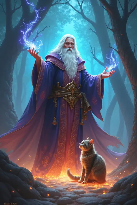 illustration rpg wizard transforming monster into cat