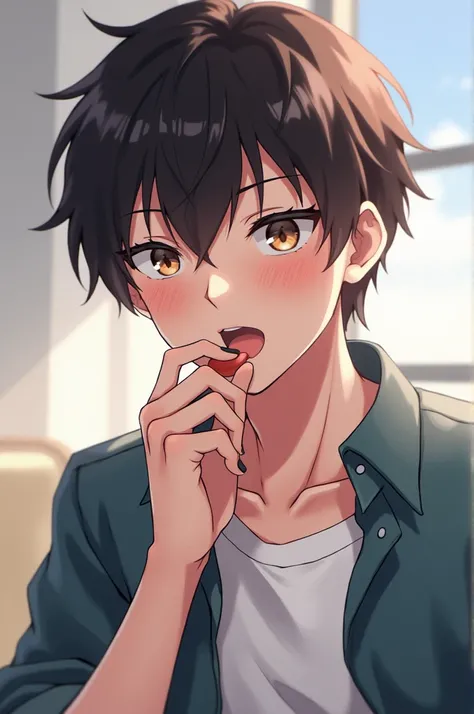 An anime boy giving a blowjob