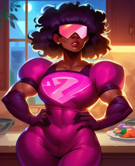 score_9,score_8_up,score_7_up,score_6_up, source_cartoon, 2d,
garnetxl,blocky afro,large neon shades, dark skin,chest plate,blac...