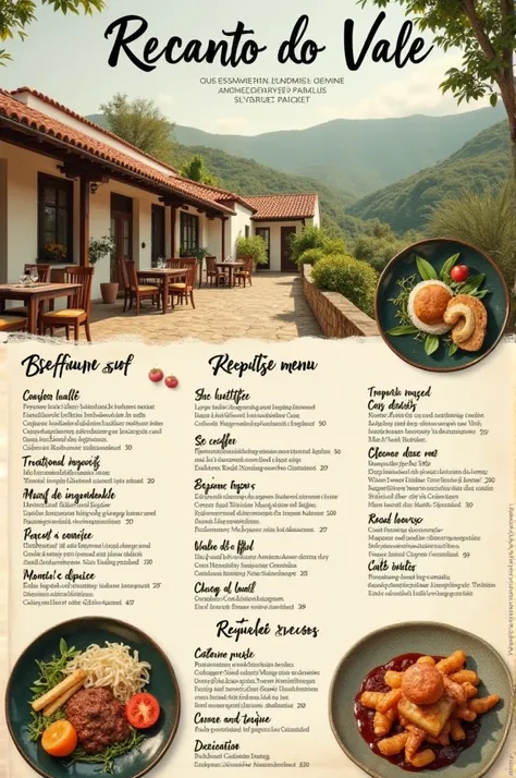 Advertisement for a restaurant with a menu named Recanto do Vale