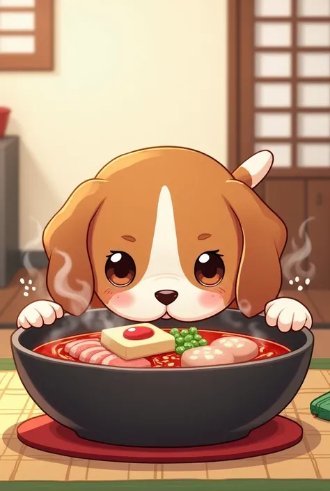 Beagle dog、eating sukiyaki。