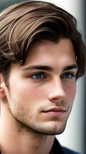  A young German man with brown hair focus on the face 