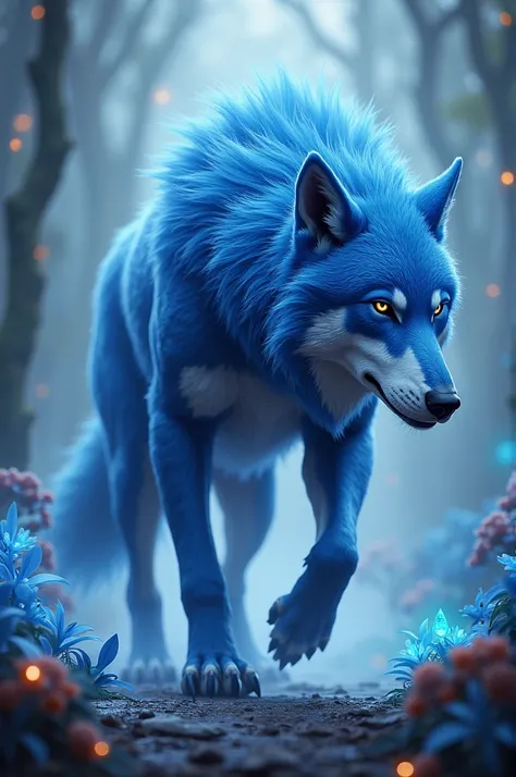 Un lobo anthro color azul