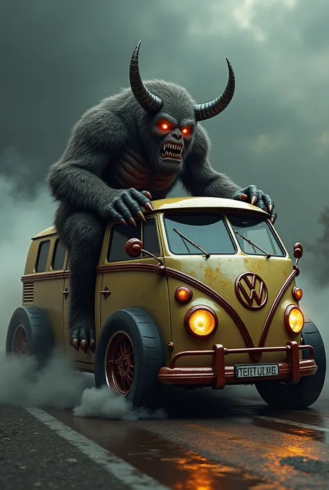 the pelznickel monster driving a volkswagem kombi hot rod