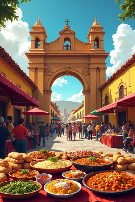 Decoration for Arequipa Day with typical dishes and the Yanahuara portal