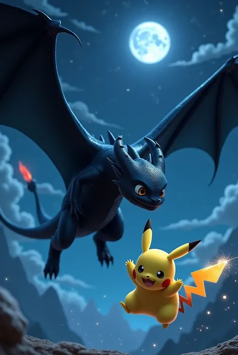 Night fury flying after a pikachu 