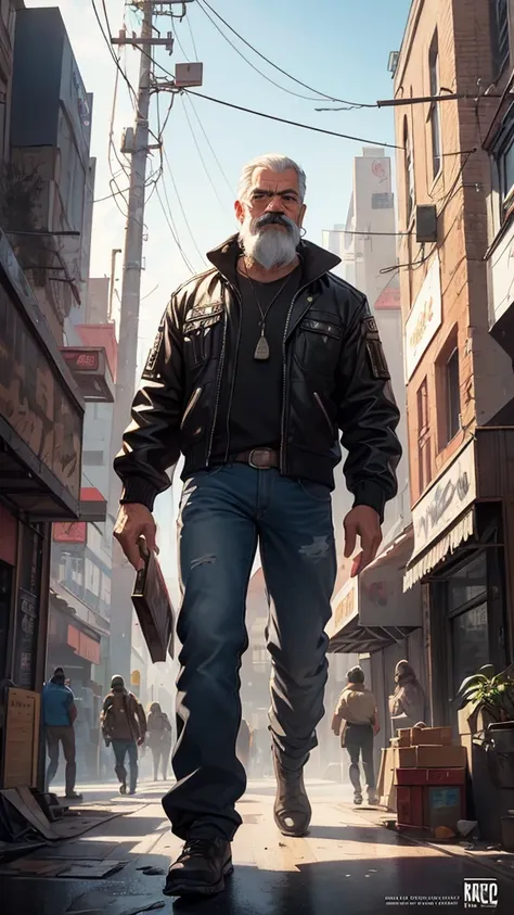 painting of a man with a mustache and beard, photorealistic painting by Ludwik Konarzewski Jr.., trending on artstation, Street art, very realistic digital art, beeple and jean giraud, Vadim Kashin. ultra realistic, stunning digital art, cyberpunk, old man...