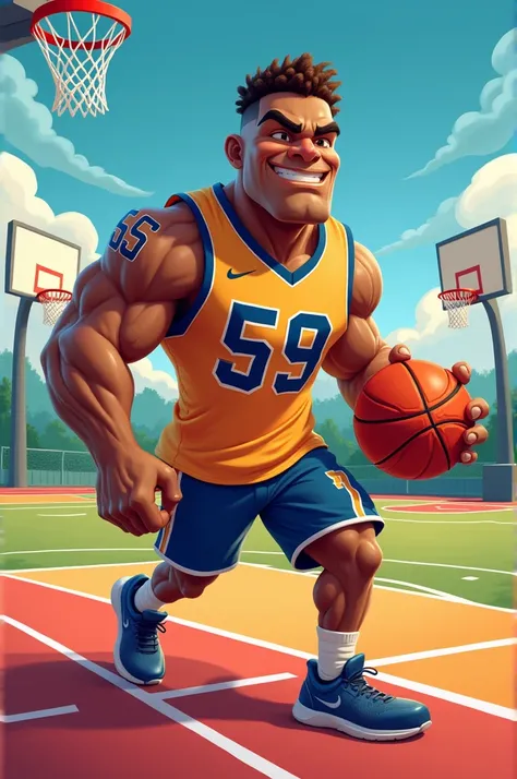 Generate a cartoon-like character that combines football and basketball