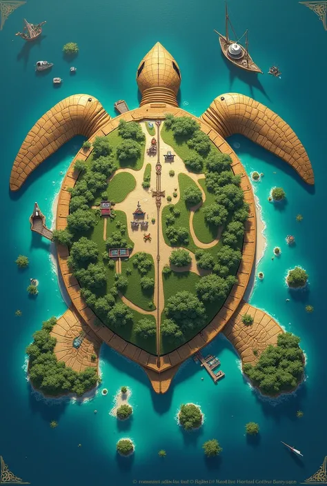 A map of a turtle-shaped island with several commercial and mission points; one of these places would have a secret base.