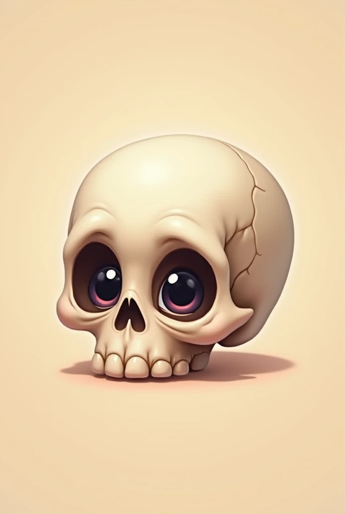 generate an image of a small skull with quite big eyes that looks cute. just the skull and that it be animated, not realistic, but animated and that it looks tender