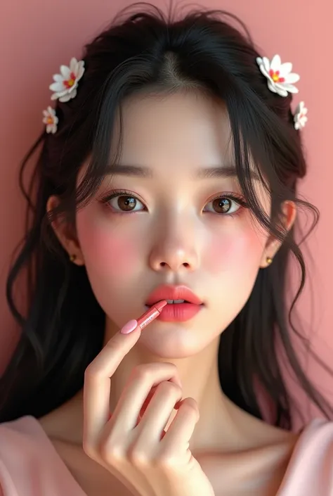 photoPractical, Lip Gloss, , Practical, best quality, Ultra-high resolution, depth, Pastel colors, Natural shade, Focus on the face, Face only, Looking at the audience, Long hair, Hair accessories, Black Hair, Brown, detailed eyes, skirt，High heel