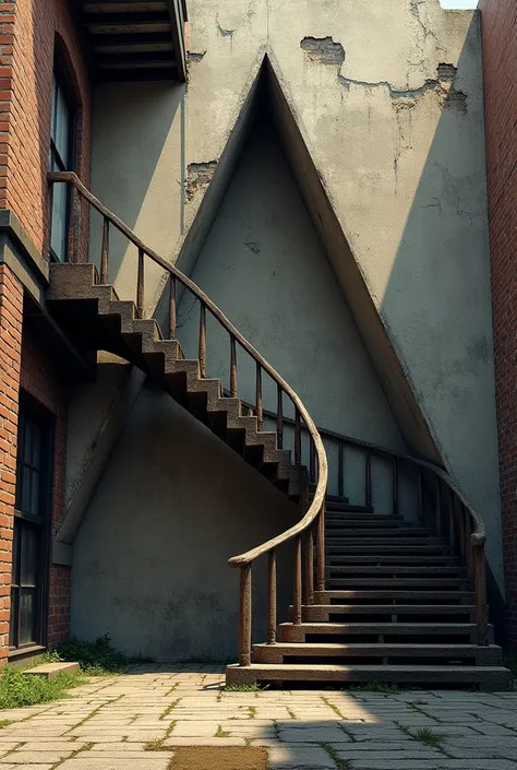 A staircase leaning against a building forming a triangle