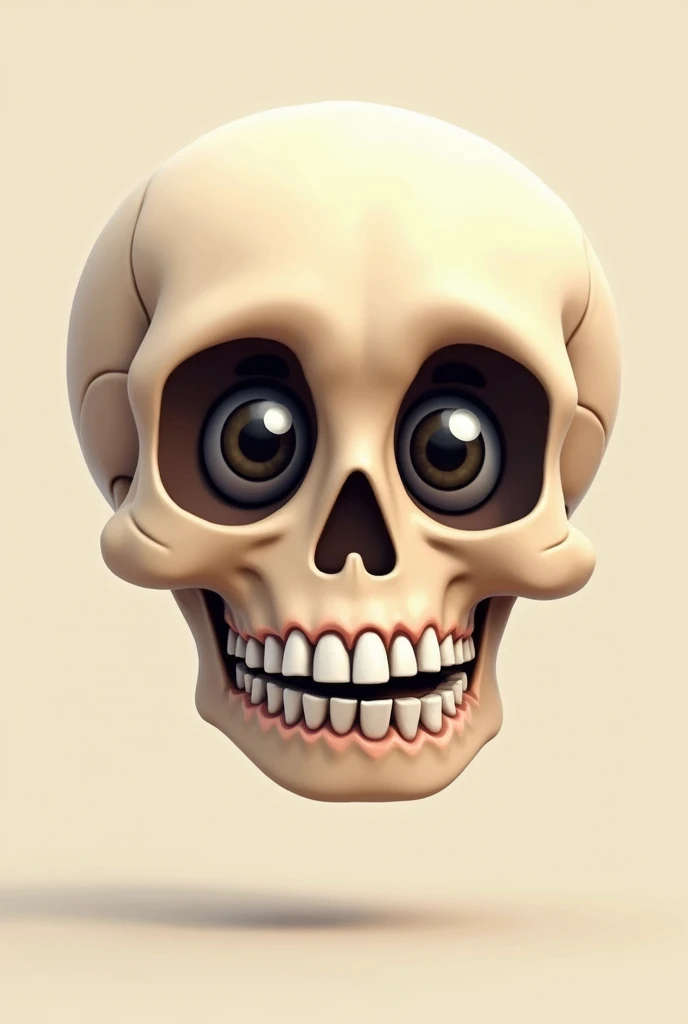 generates an image of a small skull with quite big eyes that looks cute. just the skull and make it animated, not realistic, but animated and make it look cute. that it be a complete skull, that it has a jaw but that everything remains animated