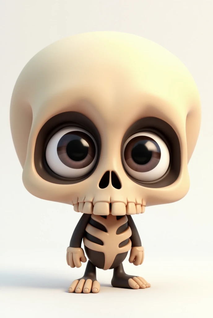 generates an image of a small skull with quite big eyes that looks cute. just the skull and make it animated, not realistic, but animated and make it look cute. that it be a complete skull, that it has a jaw but that everything remains animated