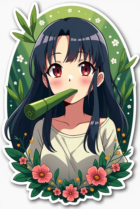 A sticker with the name Muriel with a Nezuko theme with the bamboo in her mouth
