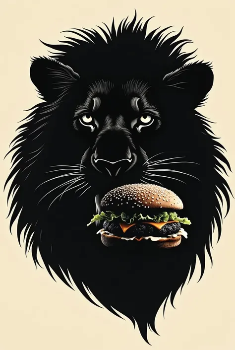 Design the silhouette of a lion&#39;s face enjoying a burger 
