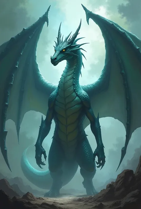 A dragon in the middle with six shadows on the side three on one side and Three on the other 