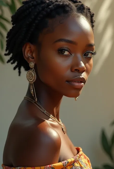 African woman looking to the side over her shoulder