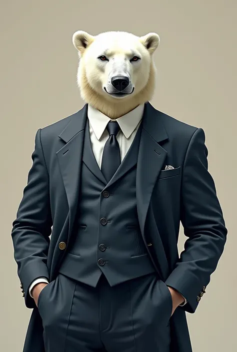 Serious pixie style polar bear in formal suit For logo Single color background Epic realistic 

