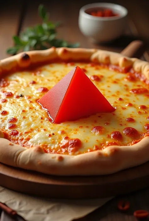 Generate a pizza and inside that pizza must be triangle that has red color 🔻 like this