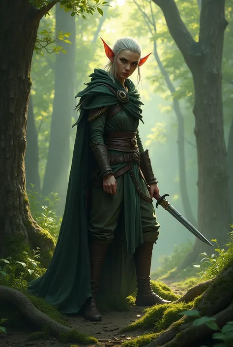 A rogue elf from the Middle Ages, man and a dagger and the rest you choose to draw 