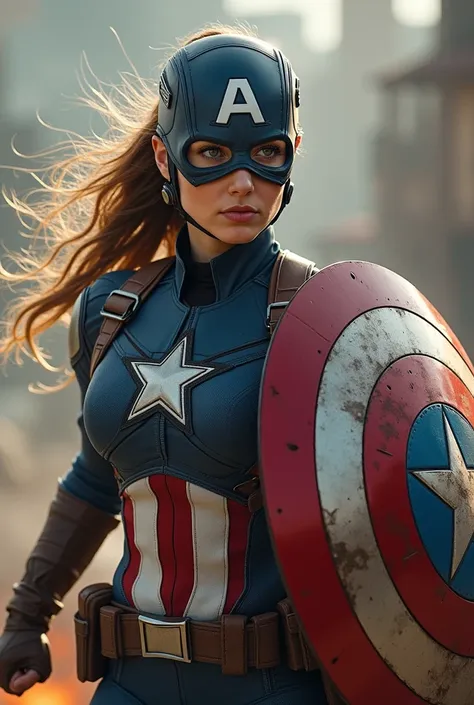 woman captain america with mask throwing the shield