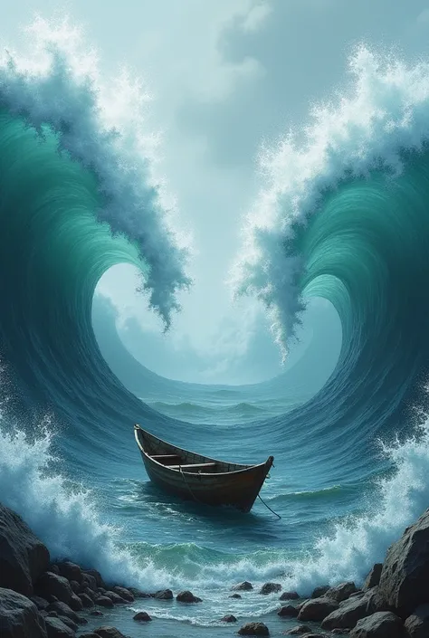 1 boat and 2 sides are waves