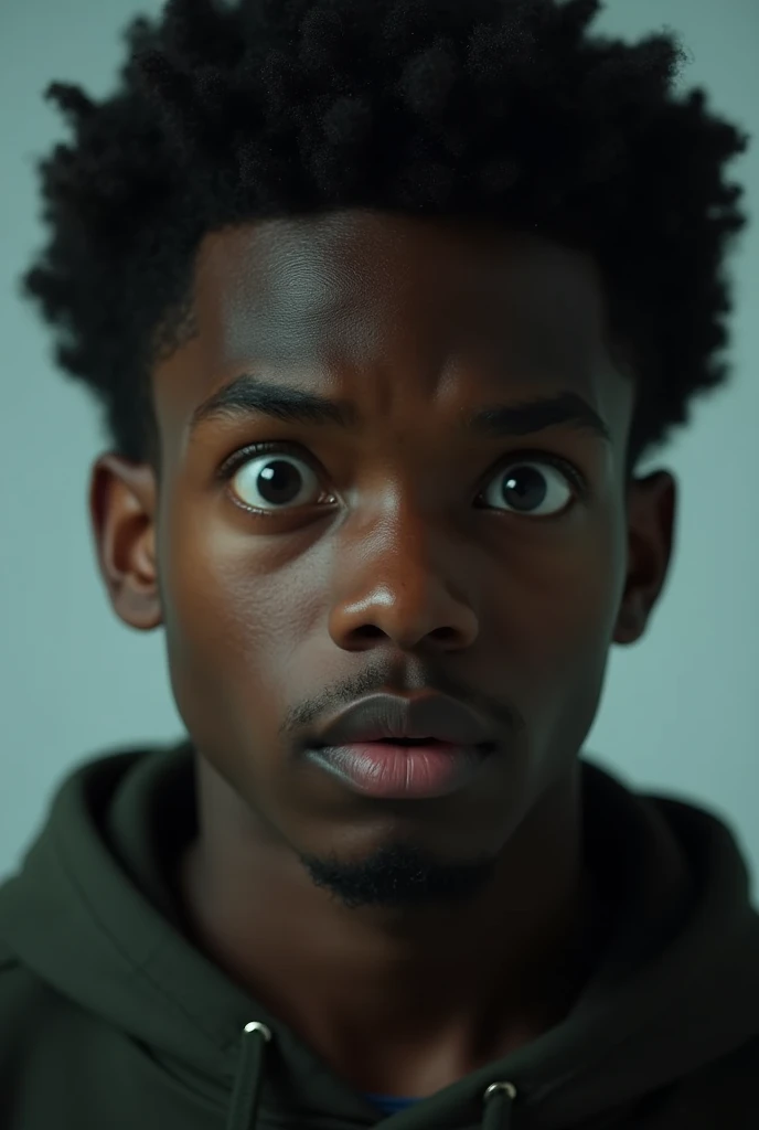 Scared young black man with wide eyes staring straight ahead and the image has no background