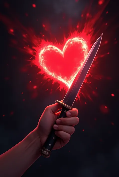 A hand pointing a blade at an anime heart