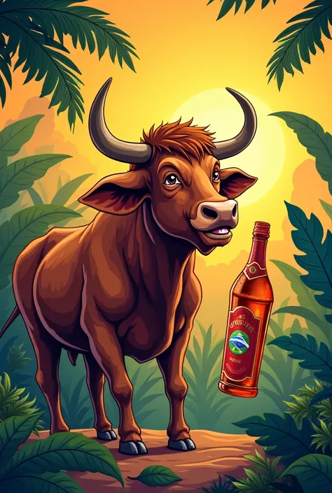 Create a logo with an ox drinking cachaça 
