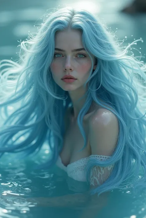 create an image showing a woman with long hair with a hairstyle that imitates the appearance of water
