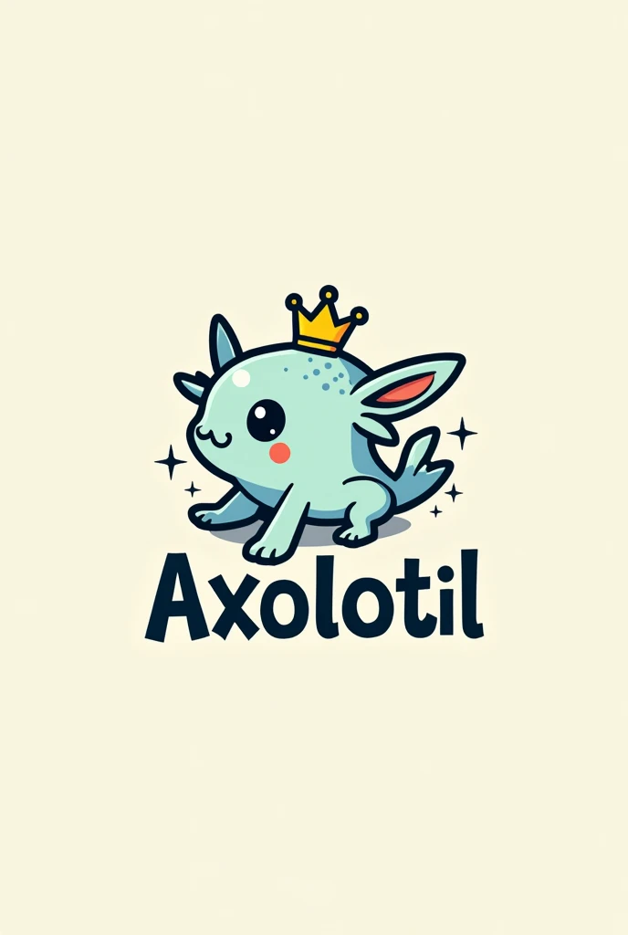 Axolotl logo with the name below in black with a crown  
