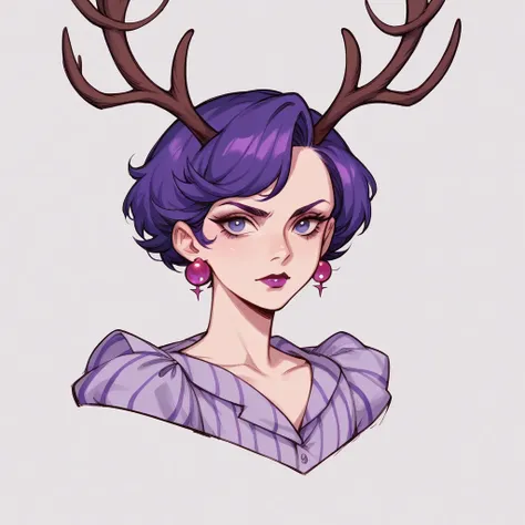 score_9, score_8_up, score_7_up, score_6_up, bg4, fierce Jackalope, antlers, short hair. purple black and fuchsia
