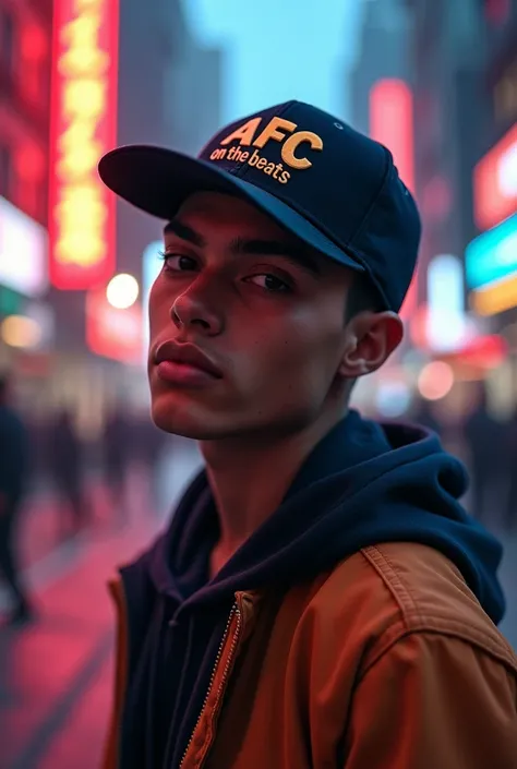 17-year-old music producer and backwards cap with the logo of "AFC on the beats "