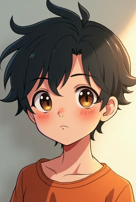 A boy in anime, brown eyed white, black, wavy hair and a mole on her cheek 