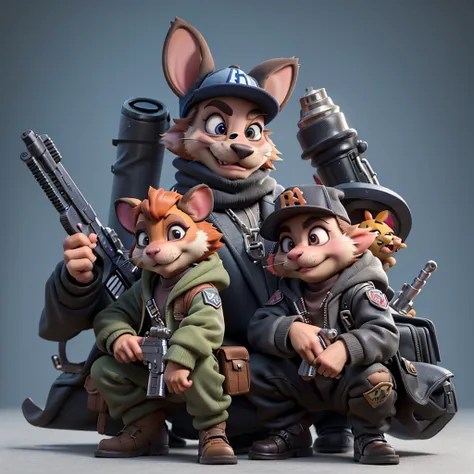 a close up of a cartoon character holding a gun, hamsters holding rifles, an anthropomorphic gangster rat, masterpice, anthropomorphic gangster rat, as a fortnite character, 3 d icon for mobile game, rabbt_character, antasy character, in style of zootopia,...