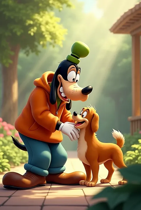 Goofy petting a dog 